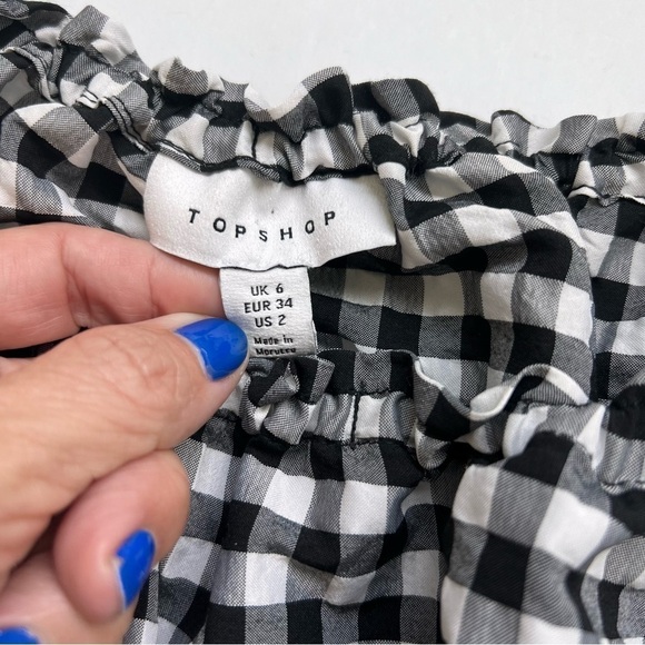 2/25 TopShop ❤️ Crop Top Cropped Gingham Shirt black white check boho - Picture 4 of 6